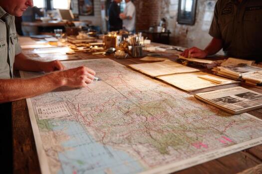 A man is working on a map photo
