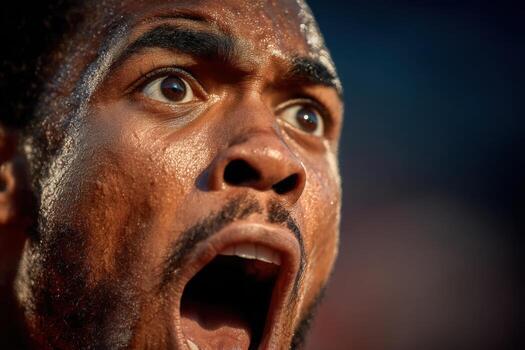 A close up of a man with his mouth open photo