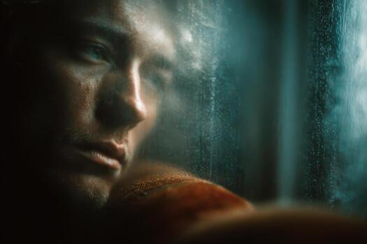 A man looking out a window photo