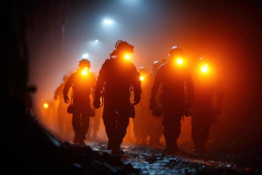 A group of men in dark suits walking through a tunnel photo