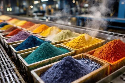 Colorful powders are being poured into containers photo