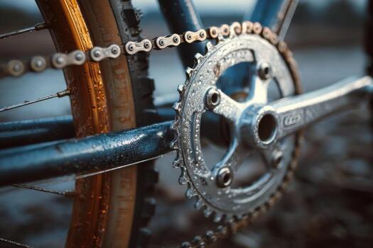A close up of a bicycle chain photo