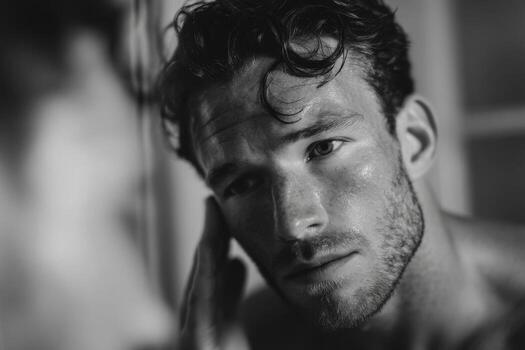 A man looking at himself in the mirror photo