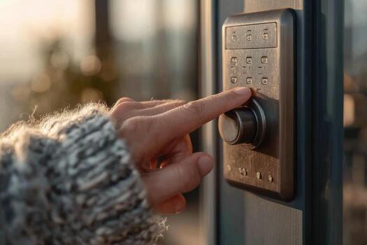A person is pressing a button on a door photo