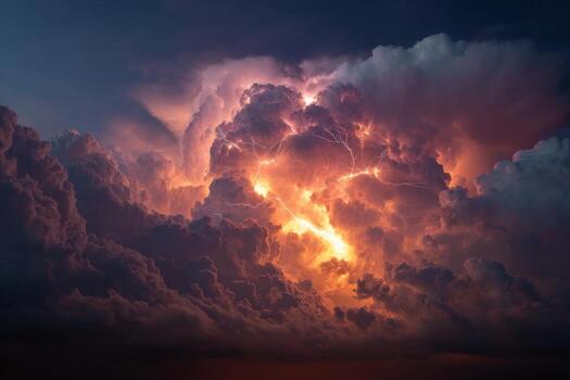 A stormy sky with lightning and clouds photo