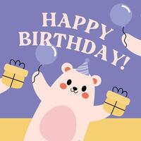 Cute Purple White Bear Birthday Greeting Card template