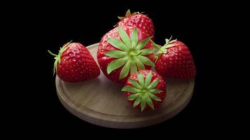 looping animazione in giro un' composizione di fragola dire bugie su un' di legno tavola. ciclo continuo movimento. alfa canale. avvicinamento. video