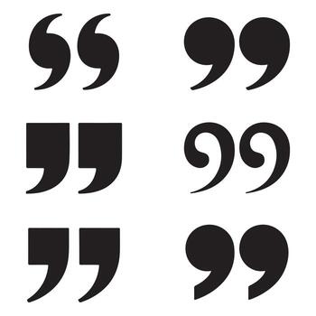Six black quotation mark symbols in three different styles on white quotation marks quote symbols vector