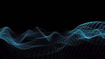 Schleifen Animation von glühend cyan Welle Linien fließend dynamisch über ein schwarz Hintergrund Ideal zum Technik, Daten, oder Audio- Visualisierungen. video