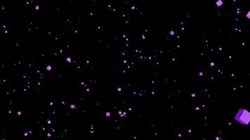 Loopable 3D animation of glowing purple cubes floating through space on a black background, perfect for digital or tech visuals. video