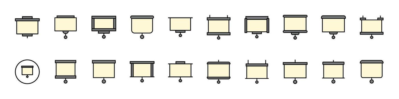 Bundle of Filled Color Icons of Beige Presentation Board. Minimalistic Linear Pictogram for Web and Graphic Design, Apps, Banners, Social Network and Cards vector