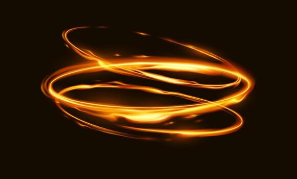 Abstract image featuring glowing orange light swirls. These luminous curves create a dynamic and mesmerizing effect against a deep black background, evoking energy. vector