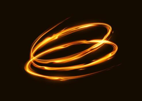 Dynamic swirls of glowing light create an abstract form against a dark background. The vibrant orange and yellow hues convey energy and motion, ideal for digital designs. vector