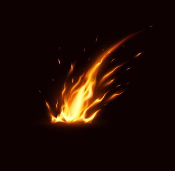 Illustration of dynamic fire with glowing flames against a dark backdrop. Bright orange and red tones create a dramatic effect. Perfect for concepts of energy and power. vector