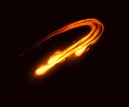 Vibrant fiery streaks curve dynamically against a pitchblack background. Bright orange light streams create a sense of energy and motion in this digital illustration. vector