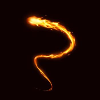 Dynamic flame shape casting an intense glow. Flowing with energy and transformation. Glows vividly against a black background, evoking warmth and intensity. vector