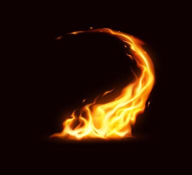 Vibrant flame with dynamic motion glowing against dark background. Captures essence of fire with bright hues and fluid movement, suitable for energy concepts. vector