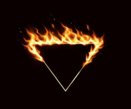 Illustration of an inverted triangle highlighted with blazing flames on a dark background. Vibrant and dynamic, perfect for design inspiration or abstract themes. vector