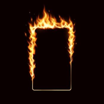 A flaming rectangular frame with vibrant orange and yellow flames against a dark background. The blazing border creates a dramatic and intense visual effect. vector
