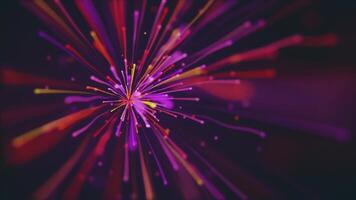 vivace colorato astratto sfondo con un esplosione di multicolore linea particelle fluente in direzione il telecamera. pieno HD e looping particella animazione. video