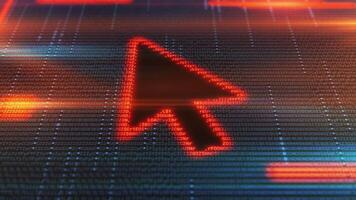 rot Mauszeiger Pfeil auf Digital Computer Bildschirm mit Blau und rot binär Code video