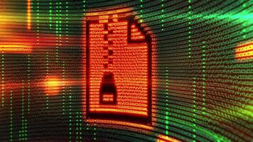 gecomprimeerd het dossier icoon opkomend van digitaal code stroom. cyberveiligheid concept video