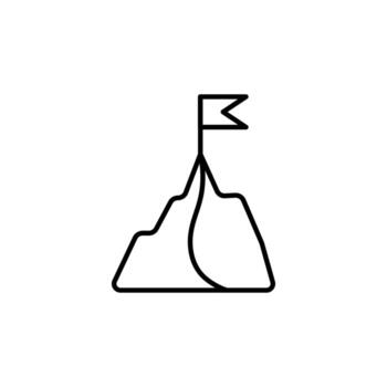 Flag on Mountain Line Symbol. Suitable for books, stores, shops. Editable stroke in minimalistic outline style. Symbol for design vector