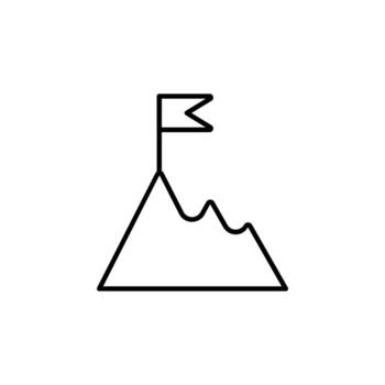 Flag on Mountain Simple Outline Sign for Adverts. Suitable for books, stores, shops. Editable stroke in minimalistic outline style. Symbol for design vector