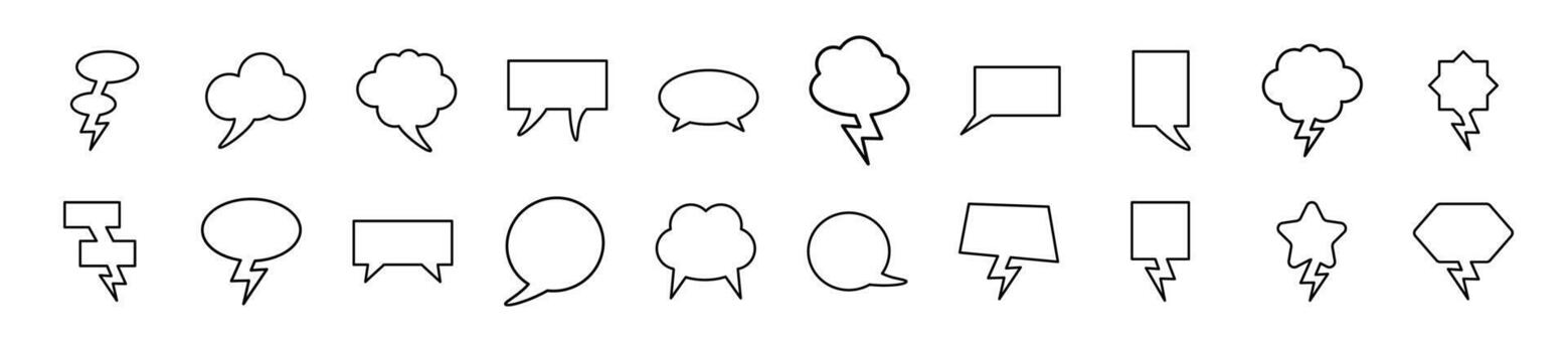 Pack of linear icons of speech bubbles. Editable stroke. Simple outline sign for web sites, newspapers, articles book vector