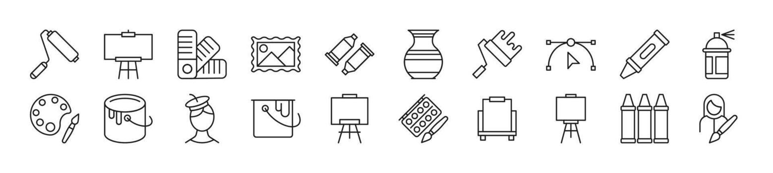 Set of line icons of artist. Editable stroke. Simple outline sign for web sites, newspapers, articles book vector