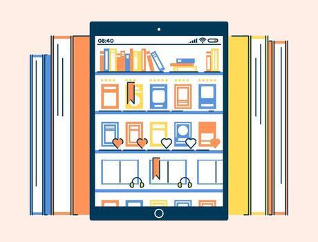 Tablet displaying a digital library interface vector