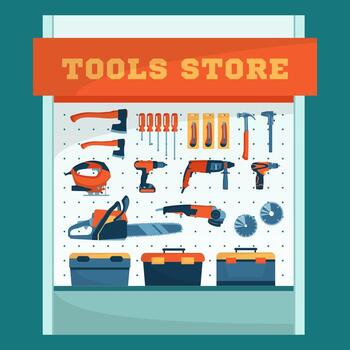 Display of various tools in a store vector