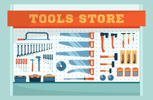 Variety of tools in a store display vector