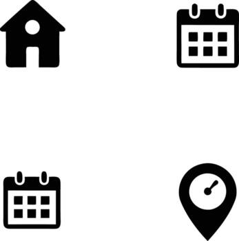 Set of simple black icons for home, calendar, and location vector