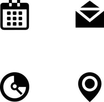 Collection of four icons calendar, envelope, clock, and location pin isolated on white background vector