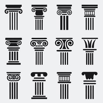 colección de doce clásico columna estilos aislado en blanco antecedentes vector