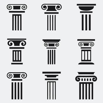 colección de clásico arquitectónico columnas aislado en blanco antecedentes vector