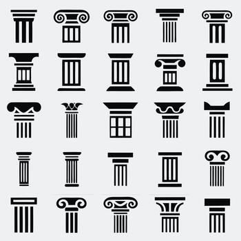 Veinticinco diferente arquitectónico columna estilos aislado en blanco antecedentes vector