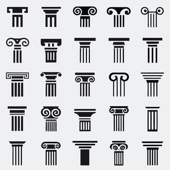 diverso conjunto de Veinticinco clásico columna diseños aislado en blanco antecedentes vector