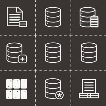Database and data icons, including favorite and add functions vector