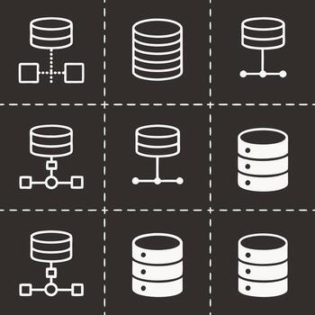 base de datos y red íconos en un oscuro antecedentes vector