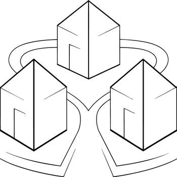 Three isometric houses arranged in a circular pattern isolated on white background vector