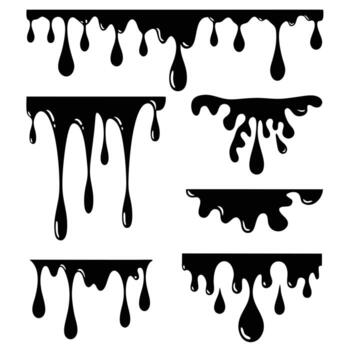 Set of black paint drips and blobs isolated on white background vector