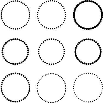 Collection of dotted circle patterns isolated on white background vector
