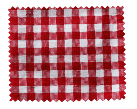 rosso percalle tessuto toppa con minuscolo dai un'occhiata modello piazza forma bianca e rosso colore tessile Materiale isolato su trasparenza sfondo classico stile croccante struttura allegro umore png