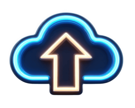 raggiante blu nube caricare icona neon stile isolato su trasparenza sfondo digitale tecnologia futuristico moderno illuminato vivace simboleggiante dati trasferimento e connettività png