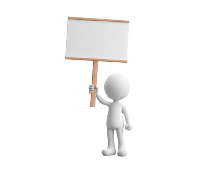 3D cartoon character holding blank protest sign transparency background simple design empty board for message standing pose concept of demonstration copy space neutral emotion png