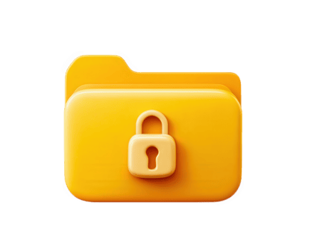 Locked folder icon with yellow color and secure padlock symbol, representing data protection and privacy in digital storage systems png
