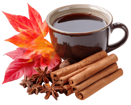 Kaffee Tasse Zimt Stock Star Anis Herbst Blatt heiß Getränk fallen würzen braun Becher saisonal trinken aromatisch gemütlich png