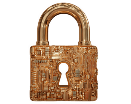 d'oro lucchetto digitale circuito sicurezza tecnologia futuristico metallico isolato oggetto protezione innovazione. d'oro lucchetto con digitale circuito modello simboleggia Avanzate sicurezza png